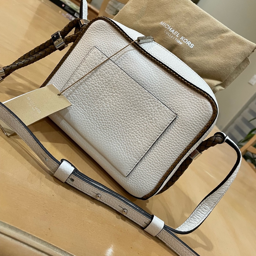 Michael Kors Collection Optic White Genuine Leather Crossbody